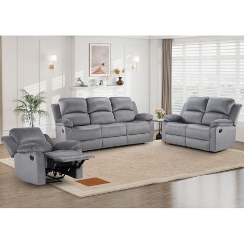 HAOMARKETS 3-Piece Manual Reclining Sofa Set for Living
