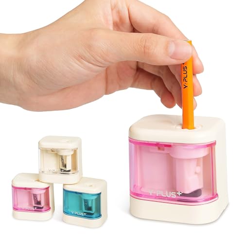 YPLUS 電動鉛筆削り 子供向けで 超ポータブルで小さな色鉛筆削り 教室用の自動ミニ鉛筆削りです ピンク