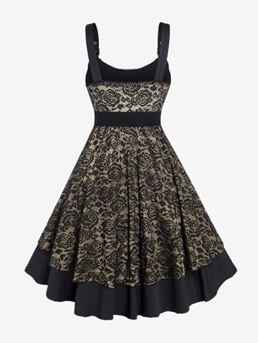 Image of Rosegal Women Plus Size Retro Lace Belt Party Cocktail Dress