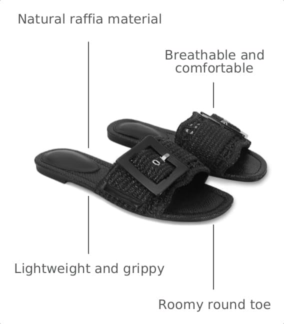 Image of ZJGZF Raffia Sandals for Women Buckle Straw flats Woven Braided Rattan Slides Summer Beach Sandals Comfort Cute Shoes