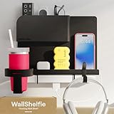WallShelfie Bedside Wall Organizer - Room Decor, Dorm Room Essential, Floating Bedside Shelf Wall Mount, Makeup Organizer, Remote Control Holder, Room Accessories, Floating Shelves (Black)