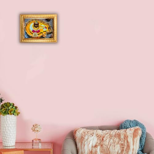 Image of Hawai Lord Shiva Grishneswar Jyotirlinga Home Decor Worship Use Wall Hanging Wooden Photo Frame SFDI296 GLD FRM GRP