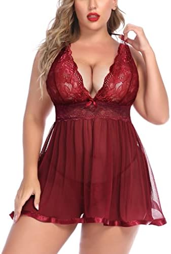 Avidlove Women Plus Size Babydoll Lingerie Lace Chemise Mesh Sleepwear