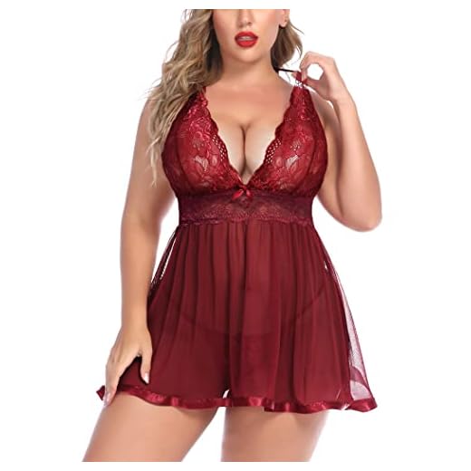 Avidlove Plus Size Lace Babydoll Lingerie For Women Sexy Nighty Mesh Deep V Sleepdress Cardinal Red