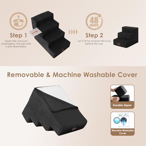 Image of EHEYCIGA Dog Stairs for Small Dogs 13.5 inch H, 3-Step Dog Steps for Couch Sofa and Chair, Pet Steps for Medium Cats, Non-Slip Balanced Pet Ramp Indoor, Black