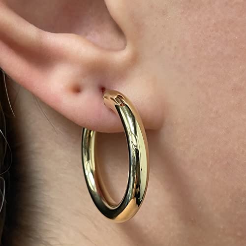 Image of Italian 14k Yellow Gold High Polished Round Hoop Earrings