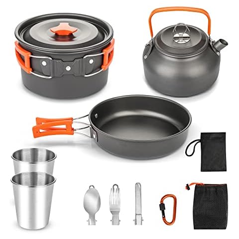 Trintion 8 Teilig Aluminium Camping Kochset Campinggeschirr Topf Set Outdoor Camping Kochen Braten Geschirr Kochtopf Set Kochgeschirr Topfset 2-3 Person Cover