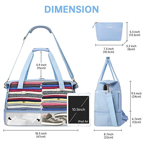 Weekender Bag For Women, Travel Bag With Shoe Compartment & Usb Charging Port, Gym Bag With Wet Compartment, Overnight Duffel Bag Hospital Bag For Women Travel Sports Shopping School (Blue) #TOP5