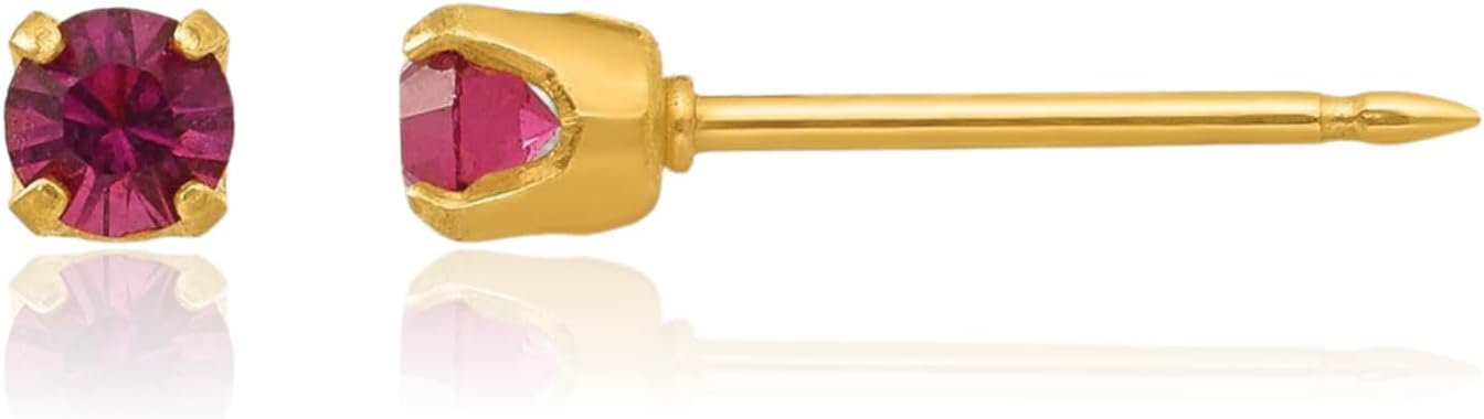 IceCarats 14K Solid Yellow Gold Crystal Small Swarovski Stud Earrings 3mm Round Cut, Simulated, Prong Set, Butterfly Back For Her