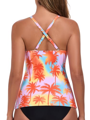 Image of RELELCIGA Women's Tankini Top V Neck Ruched Tummy Control Bathing Suit Top