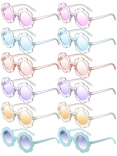 Image of Geyoga Kids Flower Sunglasses Colored Round Flower Glasses Cute Girls Baby Toddler Groovy Sunglasses for Outdoor Party Beach