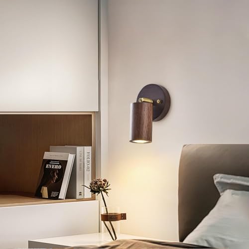 Lámpara de lectura LED para cama de madera rústica regulable 6