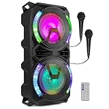 Fenton LIVE280 – Altavoz Bluetooth con microfono 900W con Doble woofer 8", batería, USB, MicroSD, Bluetooth 5.0, LED, 2 micrófonos Karaoke, Altavoz Fiesta portátil Equipo de Sonido Profesional Negro