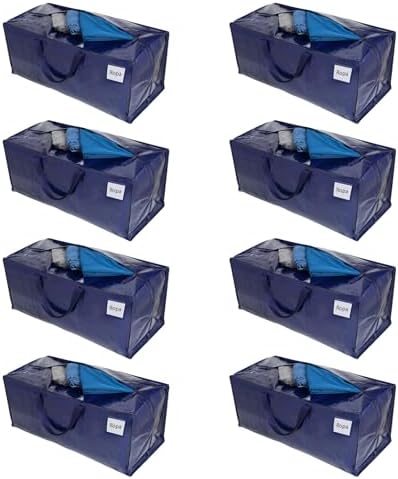 VENO Pack de 8 Bolsas de Mudanza, Almacenamiento Extra Grande con Correas de Mochila, Cremalleras y Asas Resistentes, Bolsas de Lavandería para Guardar Ropa y Embalar (Azul,Pack de 8)