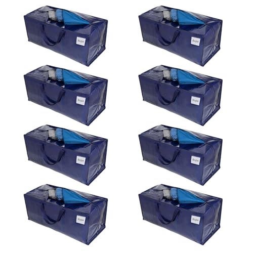 VENO Pack de 8 Bolsas de Mudanza, Almacenamiento Extra Grande con Correas de Mochila, Cremalleras y Asas Resistentes, Bolsas de Lavandería para Guardar Ropa y Embalar (Azul,Pack de 8)
