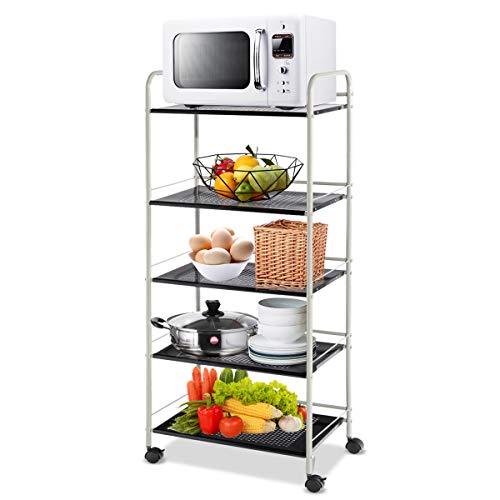 Giantex Kitchen Baker's Rack Trolley Cart Microwave Rack 5-Tier Rolling Utility Cart Steel