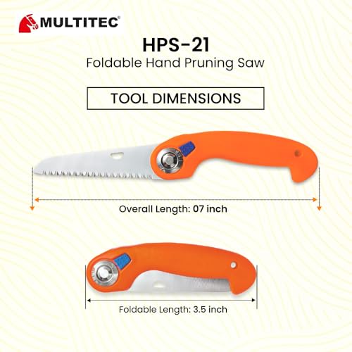 Image of MULTITEC 10-Inch Foldable Pruning Saw HPS21 | SK5 Steel Japanese-Tooth Blade | Curved Cutting Saw for Trees, Branches & Garden Pruning | Non-Slip Handle for Outdoor Use