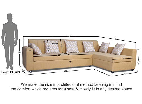Image of Adorn India Rio Highback L Shape 6 Seater Sofa Set (Right Hand Side) (Beige) (3 Year Warranty)
