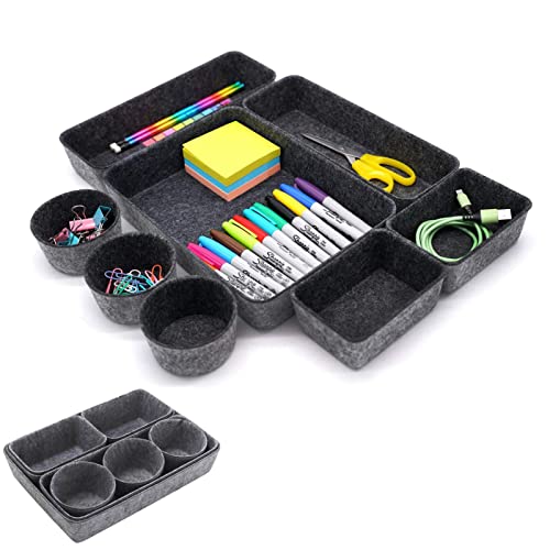 Lohofrnny 8 Pièces Organisateur de Tiroir Feutre, Feutre Rangement de Tiroir pour Bureau, Organisateur Tiroir Bureau, OPlateaux de Rangement Lavables pour Bureau, Salle de Bain, Cuisine (Gris foncé) Cover