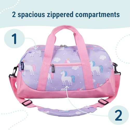 Image of Wildkin Kids Overnighter Duffel Bag - Carry-On Travel Bag for School & Sleepovers, Lightweight, Durable, Boys & Girls Ages 4-15 - Unicorn