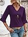 LOMON 3/4 Sleeve Tops for Women Shirts Dressy Casual Spring Half Sleeve Blouses Bohemian Tunic Maternity Beach Vacation Holiday (Purple,X-Large)
