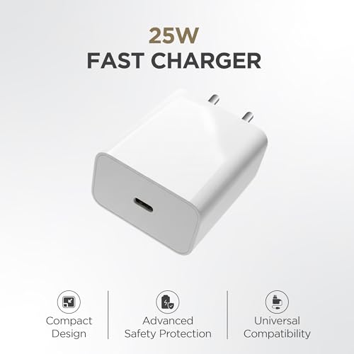 Image of Artifax 25W USB-C Super Fast Charger for Samsung Galaxy S25 /S24 /S23 /S22 /S21 FE /S20, M14 /M34 /M54 /M53 /M33, A34 /A54 5G, F15 | PD 3.0 Type-C Wall Adapter | BIS Certified | 1 Year Warranty | White