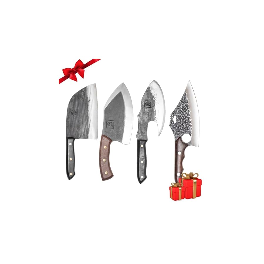 COOLINA-The-Favorite-4-Knife-Set-Viking-Inspired-Kitchen-Knives-for-Chefs-Home-Cooks-Includes-Promaja-Chefs-Knife-Lixy-Cleaver-Machado-Butcher-Knife-and-Gator-Utility-Knife COOLINA The Favorite 4 Knife Set - Viking-Inspired Kitchen Knives for Chefs & Home Cooks, Includes Promaja Chef's Knife, Lixy Cleaver, Machado Butcher Knife, and Gator Utility Knife