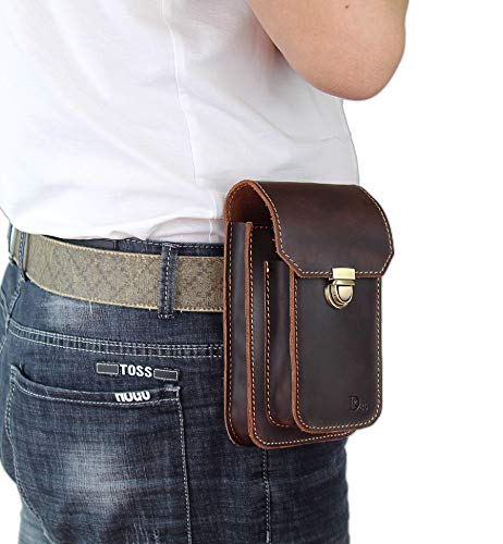 DK86 Genuine Leather Waist Bag Belt Pouch Fanny Pack for Cell Phone Coffee - Image 3