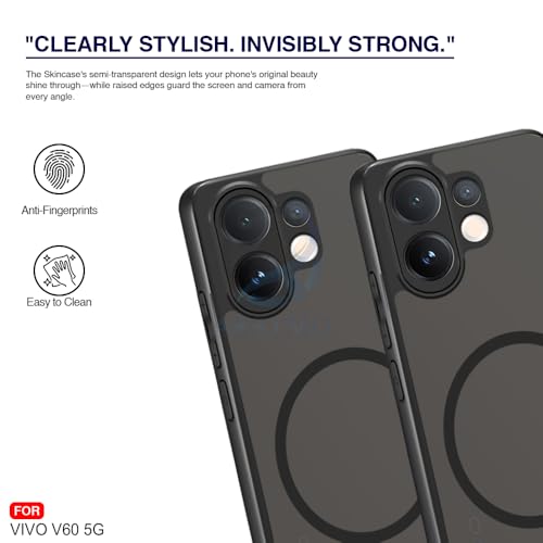 Image of AESTMO Vivo V60 5G / T4 Pro 5G Back Cover | 360 Protection | Matte Frosted Hard Back Translucent | Compatible with MagSafe Accessories (MagSafe Matte Hard Black Bumber)