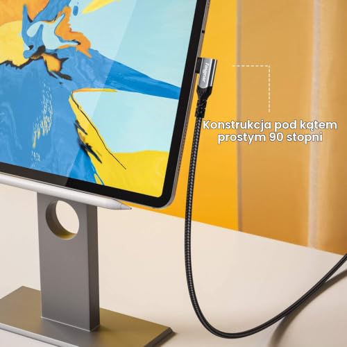 Kabel Fasgear 100W USB-C z chipem E-Marker, 90 stopni 5A Zasilanie USB 3.1 Gen 2 Typ C do C Przewód szybkiego ładowania danych 10 Gb/s Kompatybilny z Google, Macbook, Pixelbook, S20, (3m, Czarny)