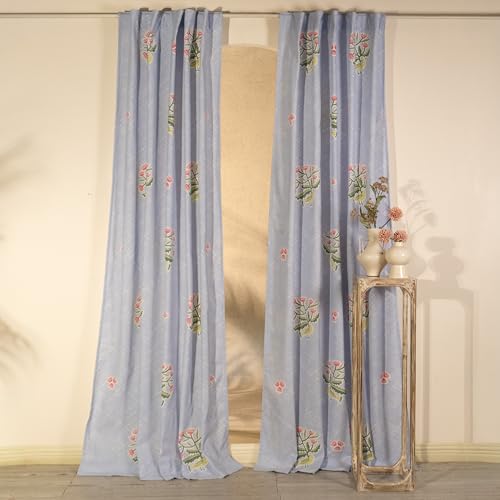 Image of Tranquebar Curtain Co. Window Curtains 5 Feet, 60-65% Room Darkening,Lavender Bird Print, Cotton Curtains for Window, Cotton Curtains 5 Feet Long Set of 2, BackTab Loops,Pihu (152 cm) - Set of 2