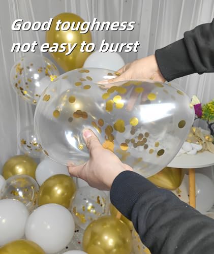 Image of 300 Pack Gold and White Balloons 12 Inch Gold Confetti Balloons for Various Party Events Decorations