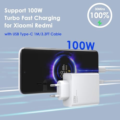 100W USB C Ladegerät Netzteil für Xiaomi 17 Poco X8Pro X8ProMax M8Pro F8 Ultra F8Pro Smartphone, USB C Schnellladegerät 100W Charger für Xiaomi Redmi Note 15pro+ K90 K90Promax mit 1M 6A Ladekabel