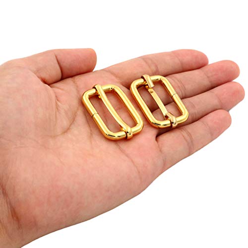 BIKICOCO Metal Slide Adjuster Buckle Tri-Glides with Movable Center Bar, for Straps, 1 x 0.6 Inch, Gold, Pack of 20