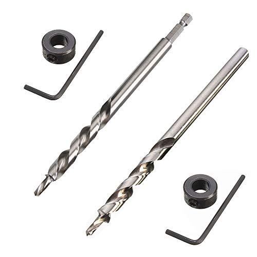 2 Stück 9,5 mm Pocket Hole Jig Bohrer Hex Shank und Rundschaft Stufenbohrer Twist Step Bohrer mit Tiefenstop Undercover Jig für Manuelle Taschenlochschablone System-Grillführung Bohrwerkzeug-Kit