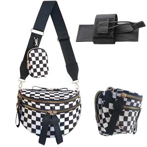 Image of Security Carry Bum Bags Checkered Crossbody Fanny Packs Diaper Bag with RFID Pouch for CCW, EDC& Outdoor (Black+white)