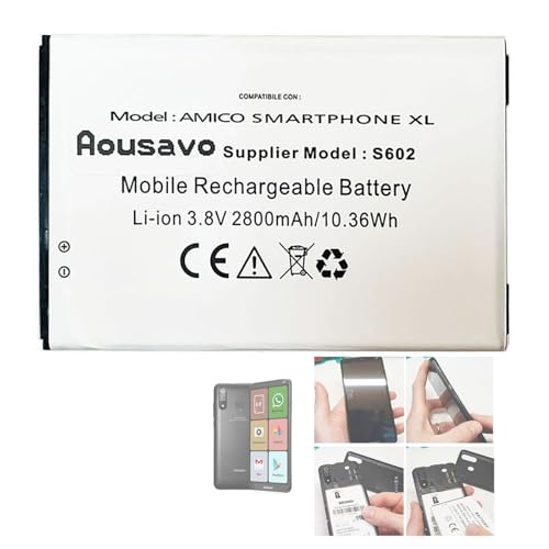 Aousavo Batteria Per Brondi Amico Smarphone Xl S602 Batteria Di Ricambio S602 Compatibile Con Brondi Amico Smartphone Xl 3.8V 2800Mah