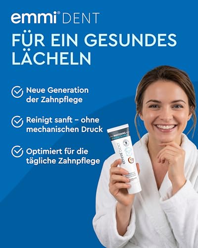 emmi-Dent Ultraschall Zahnpasta Whitening I 3x75 ml I Mikrobläschen-Formel für weiße Zähne I Sanfte Zahnaufhellung I Ideal für empfindliches Zahnfleisch I Vegan, glutenfrei & ohne Titandioxid