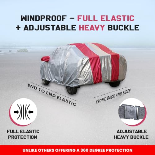 Image of Autofact Waterproof Car Body Cover Compatible with MG Hector (2019 to 2022) with Mirror Pockets (Pink Stripes with Shinning Silver Fabric /Waterproof Cover)