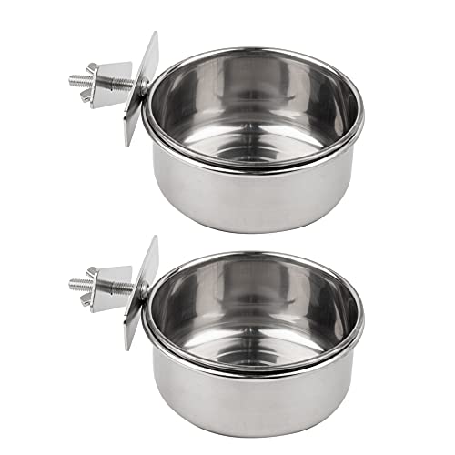 AUEAR, 2 Pack Bird Seed Feeder Parrot Feeding Cups Pet Food Water Dish Stainless Steel Cage Bowls with Clamp Holder for Small Animal Macaw African Gray Parakeet Canary Cockatie Conure Budgies Ferret