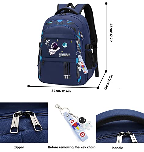 MCWTH Astronaut Backpack for Boys Teens, Large Capacity School Bag Bookbag for Kids Elementary Middle, Blue, Large