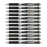 Pentel EnerGel RTX Retractable Liquid Gel Pen, 0.7mm Medium Line, Metal Tip, Black Ink, 12 Pack (BL77-A)