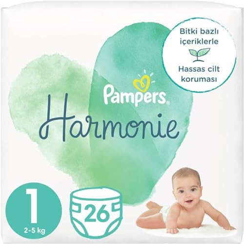 Pampers Baby Windeln Größe 1 (2-5kg) Harmonie, Tragepack, Sanfter Hautschutz Und Pflanzenbasierte Inhaltsstoffe, 26 Stück