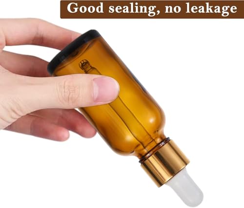 Image of Amber Glass Bottles with Dropper(30ml x 12Pcs) - Gold Ring | White Silicon Teat | Ideal for Essential Oils, DIY Oil Blends, Perfumes, Cosmetics, Beauty Products (Pack of 12)