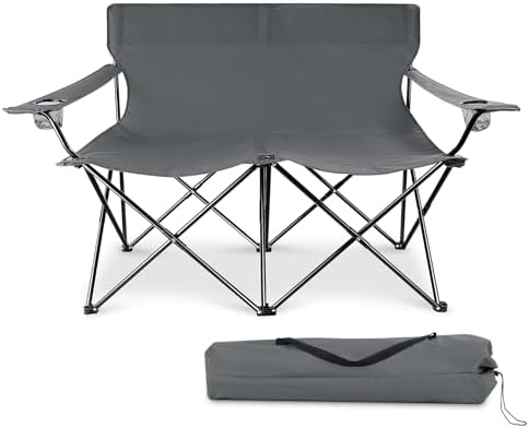 Joyfair Outdoor Double Camping Chair, Folding Camp Loveseat for Adults, Extra Wide Portable Chair with Heavy Duty Steel Frame, Ideal for Lawn Beach Camp, with Carrying Bag, Cup Holders & Armrests