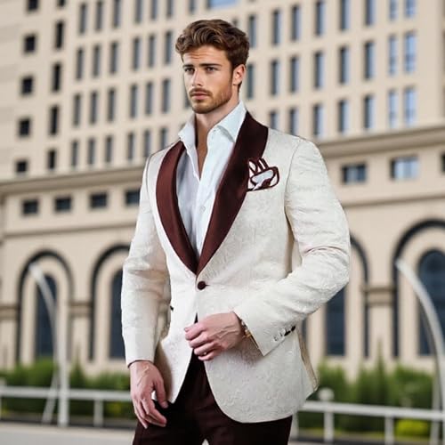 Mens Suits Prom Wedding Suits for Men White Pant Suit Set Classic Fit 2 Piece One Button Men's Suits4