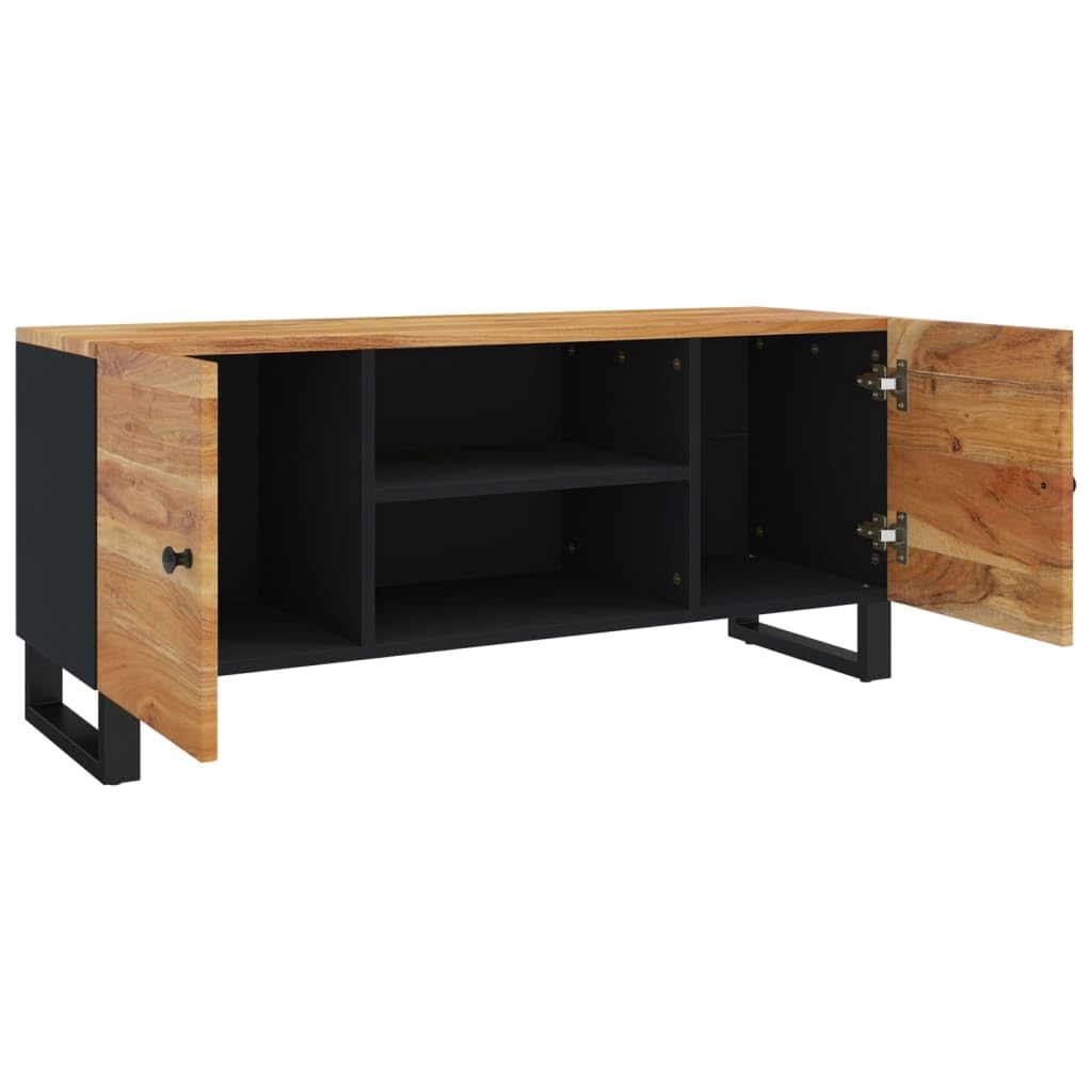 TV-Schrank 105x33x46 cm, Massivholz Akazie Schwarz, Industrie-Stil, 4 Fächer, Robustes Media-Center für Wohnzimmer und Schlafzimmer