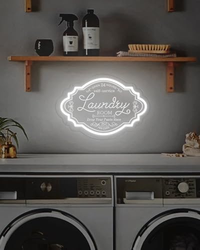 Image of The Laundry Room Neon Sign, USB Powered Laundry Room LED Neon Light, Dimmable Light Up Laundry Sign Acrylic Wall Decor Hanging Door For Home Business Laundry room, Bathroom, Farmhouse Decoration