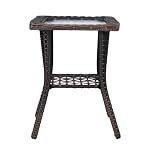 Outdoor Rattan Side Table with Storage Shelf, Brown - Image 4