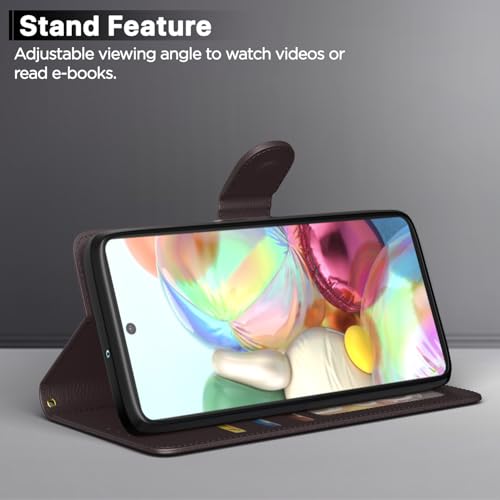 Image of Pikkme Samsung Galaxy A71 Flip Case Leather Finish | Inside TPU with Card Pockets | Wallet Stand and Shock Proof | Magnetic Closing | Complete Protection Flip Cover for Samsung Galaxy A71 (Coffee)